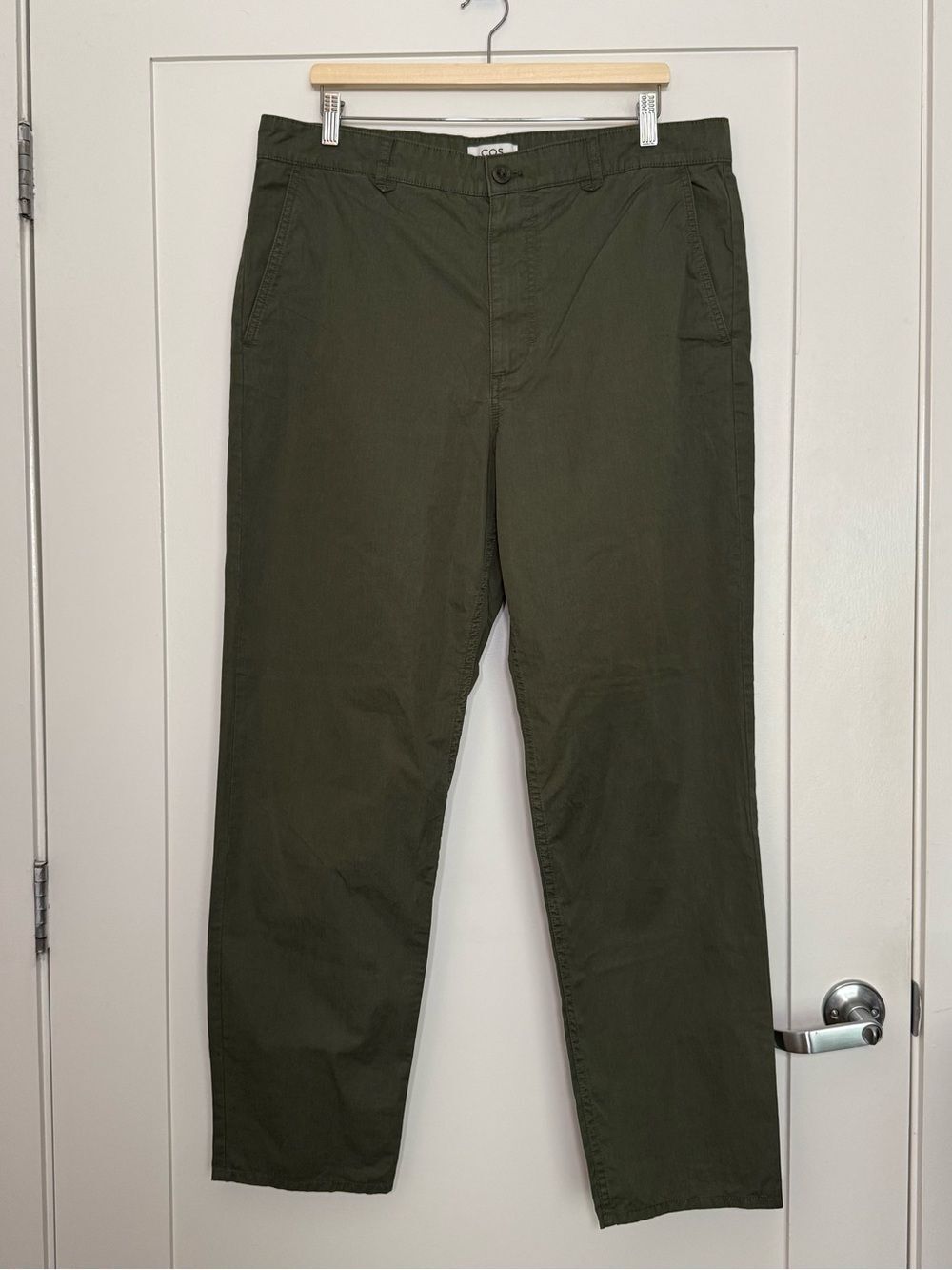 COS Pants Womens Sz 14 Army Green High Rise Tapered Straight Leg Utility Cotton